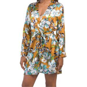 Luna Di Seta Flowers & Chevron Floral Silk Robe Sz Medium